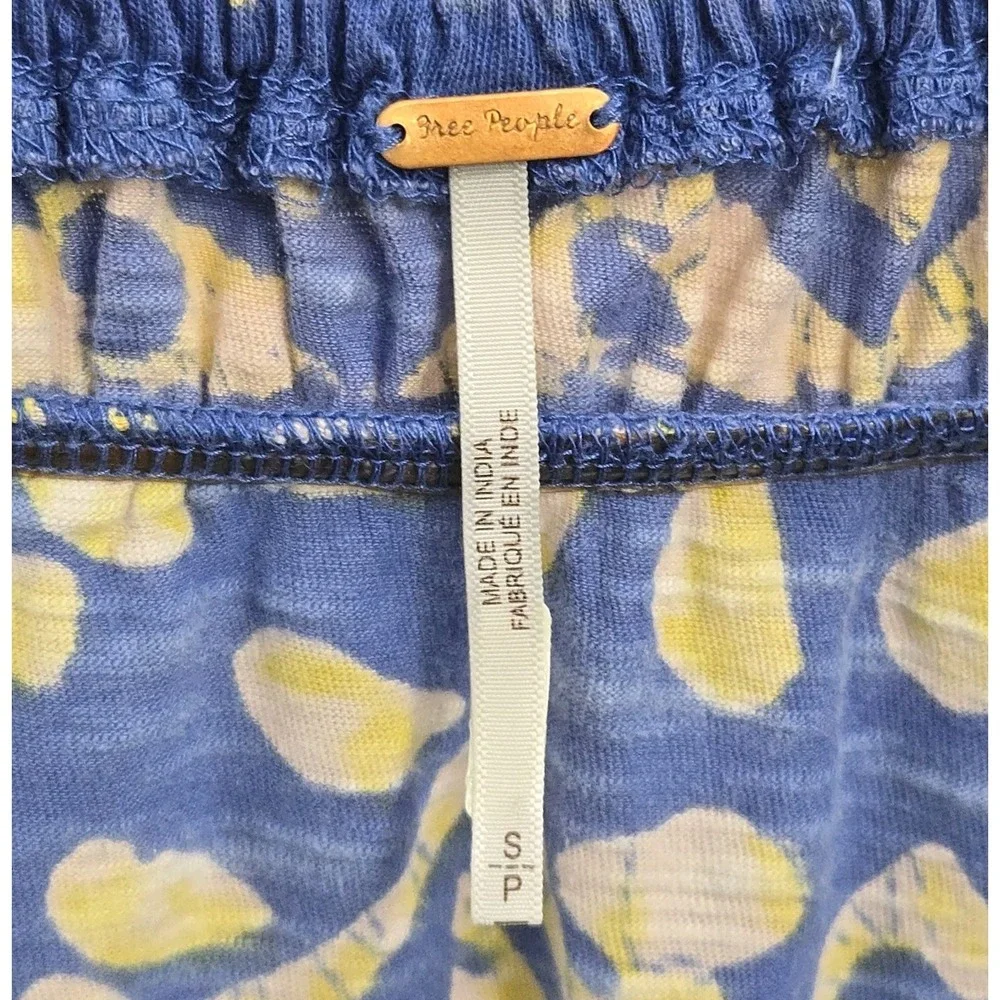 Free People Top On The Block Small Blue Cotton Batik Print Smocked Wide‎ Sleeve